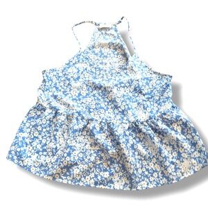 Everly Blue Floral Tank Size Medium Women's Spaghetti Strap Racer Back N…